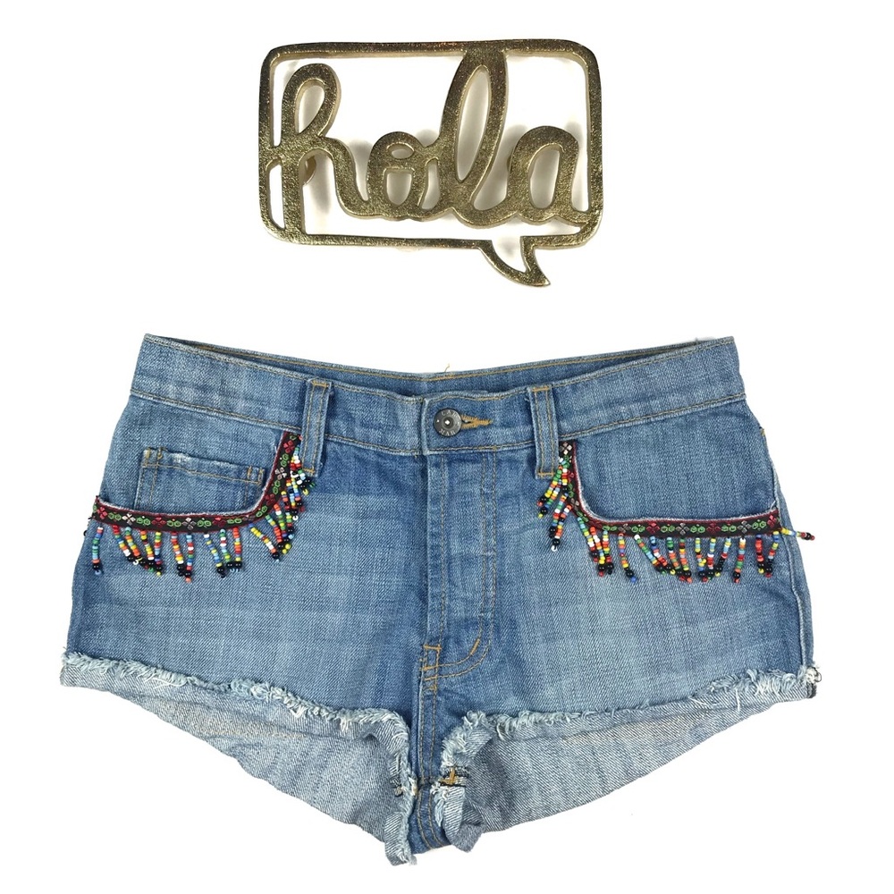 Carmar Beaded Pocket Denim Cuffed Shorts Size 26